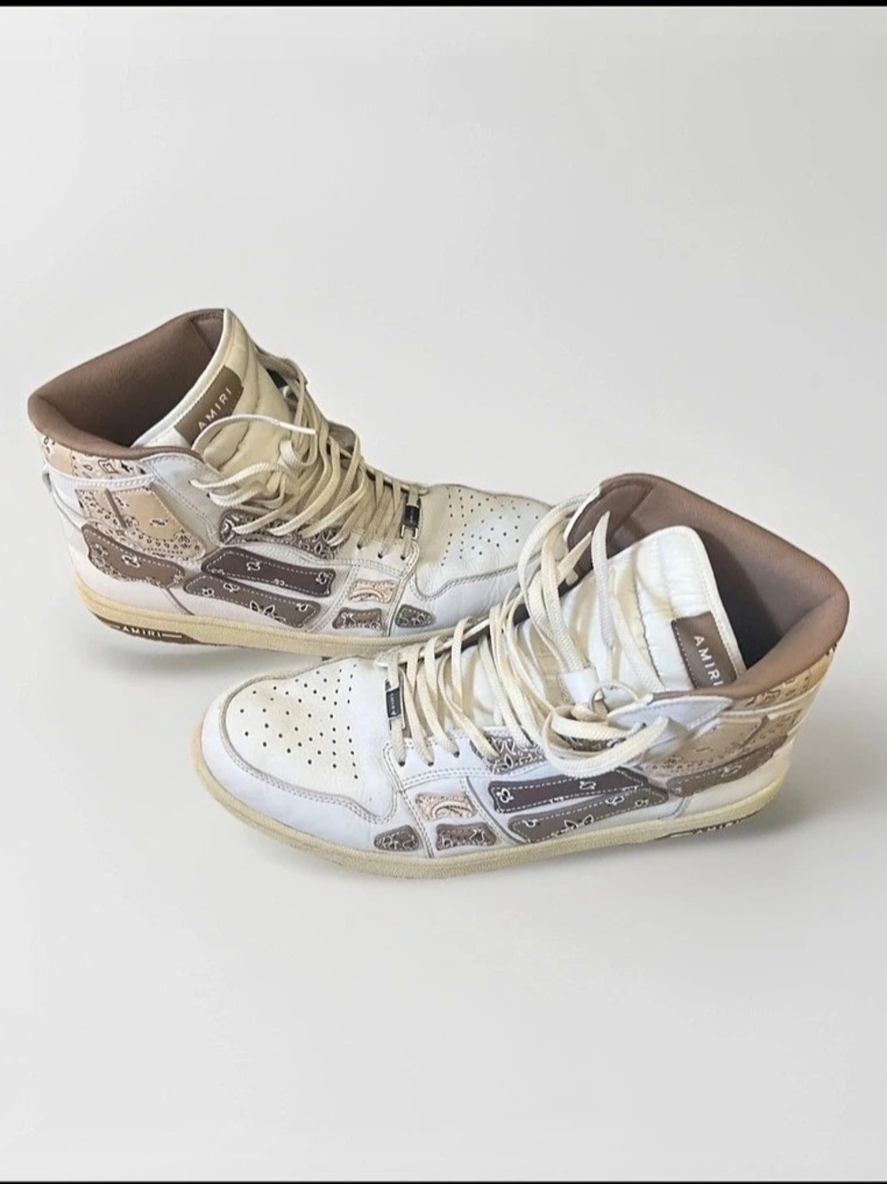 AMIRI Bandana Skel Top Hi Paisley High-Top Sneakers White & Brown US 14